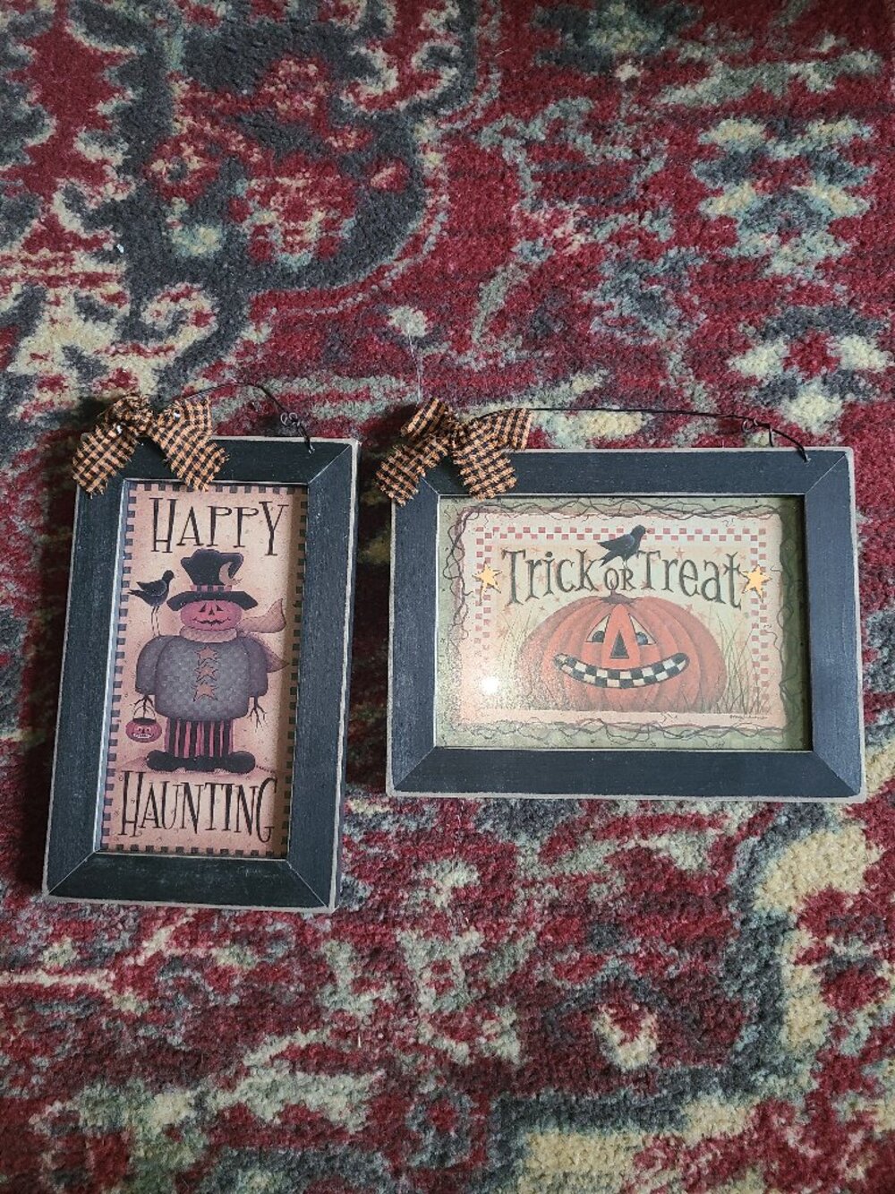 2 Halloween Vintage Framed Prints Happy Haunting Trick or Treat Angela Anderson